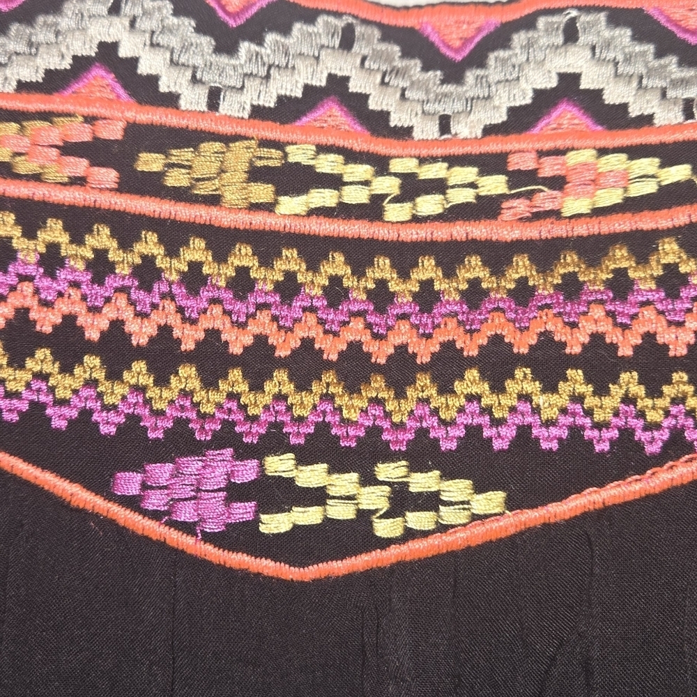 Vertigo Pink and Black Off-Shoulder Asymmetrical Embroidere Sundress  B3 - Picture 6 of 10